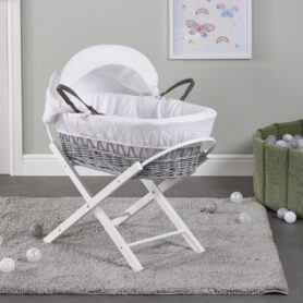 White Waffle Grey Wicker Moses Basket
