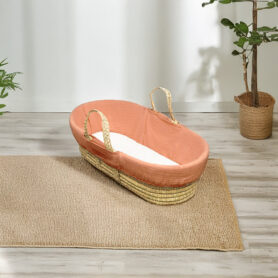 Pumpkin Latte Muslin Palm Moses Basket and Natural Folding Stand