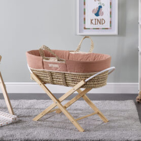 Pumpkin Latte Muslin Palm Moses Basket and Natural Folding Stand