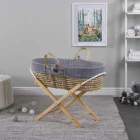 Grey Knitted Palm Moses Basket and Natural Folding Stand